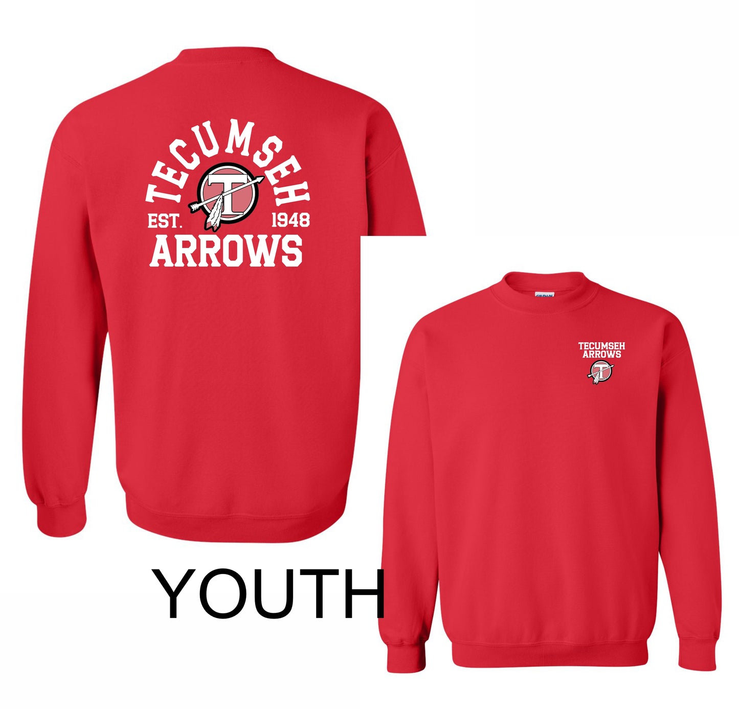 Tecumseh Arrows Est Crewneck Sweatshirt - HEATHER RED Youth and Adult