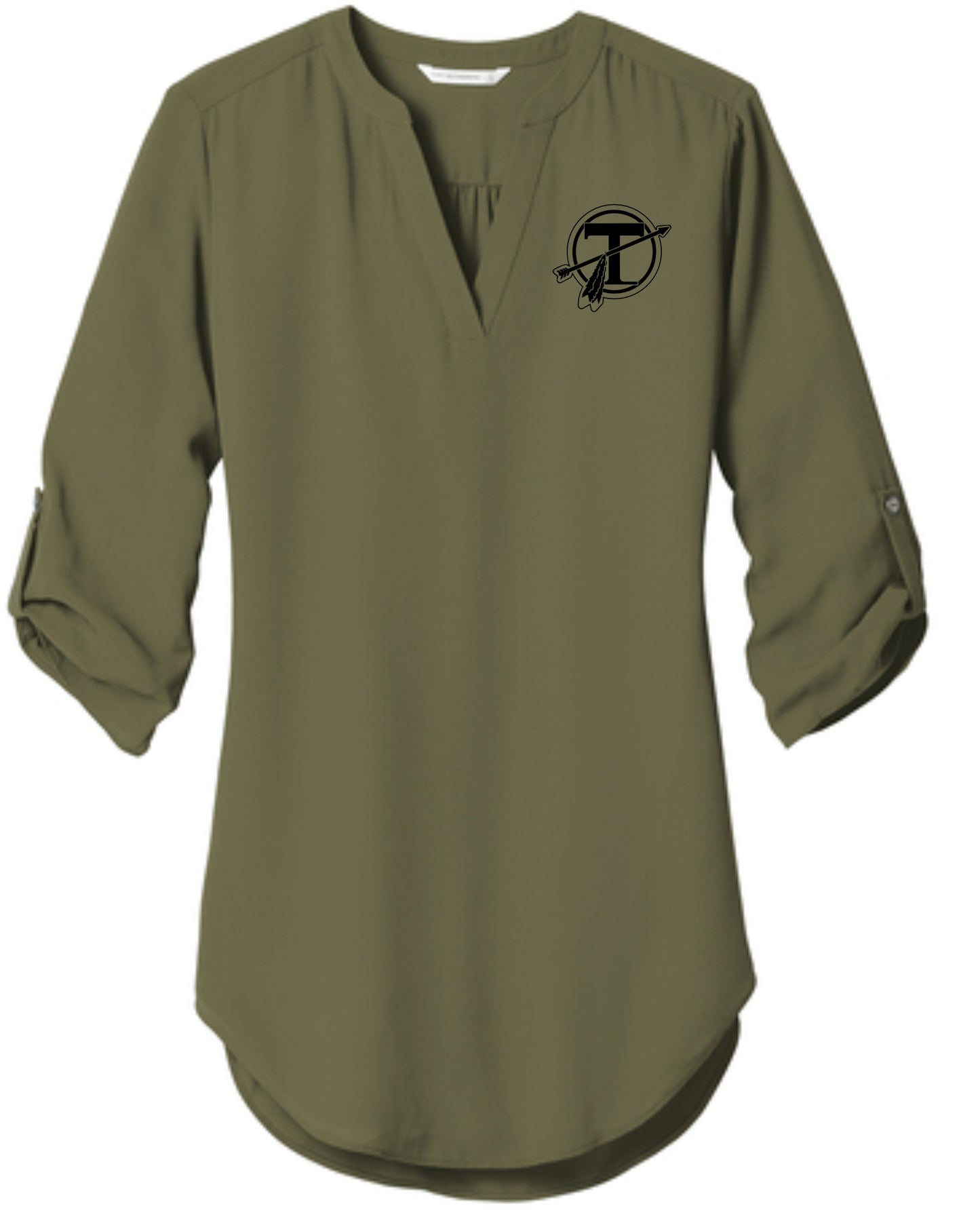 Circle T Ladies 3/4 Tunic Blouse - OLIVE