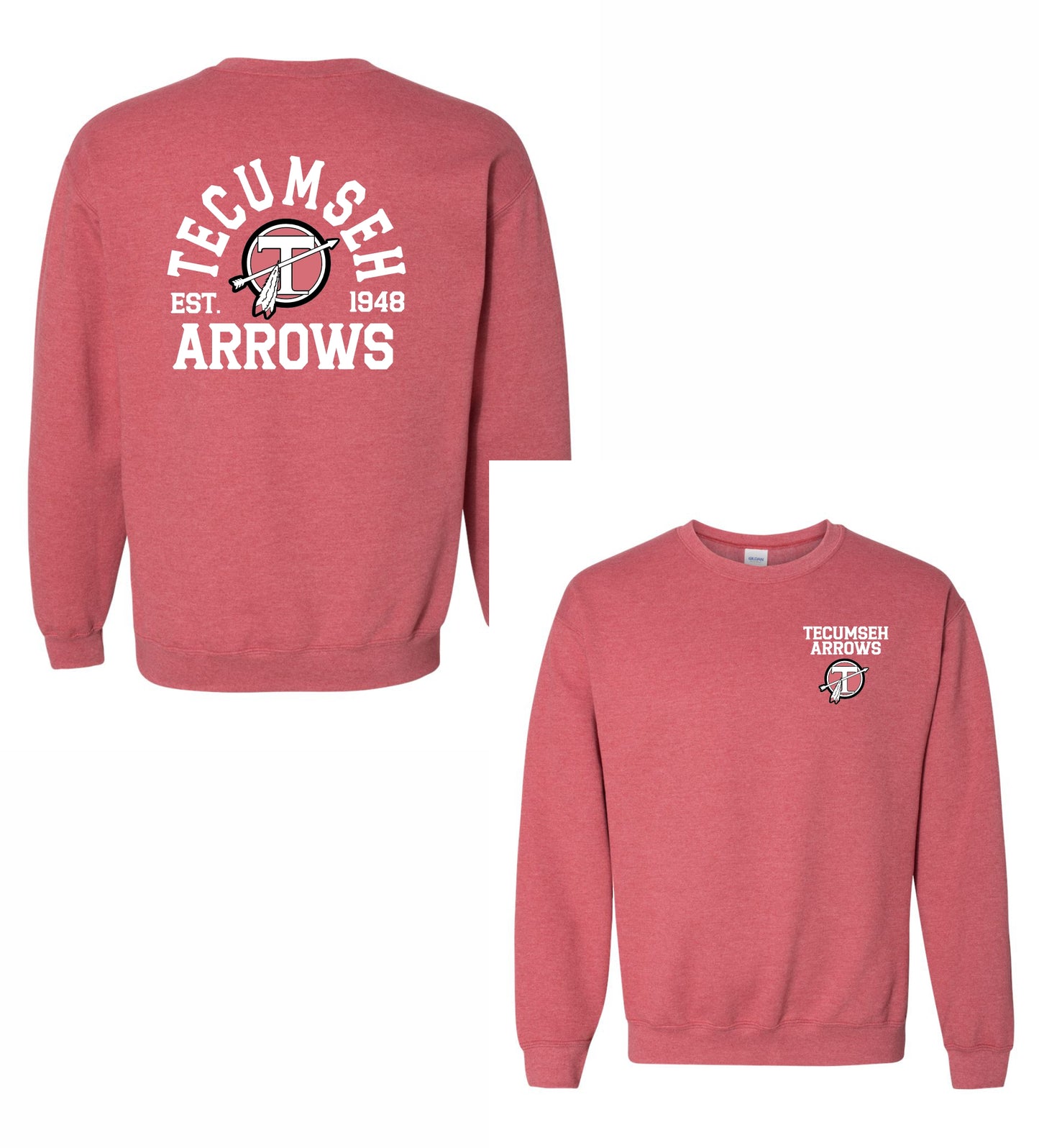 Tecumseh Arrows Est Crewneck Sweatshirt - HEATHER RED Youth and Adult