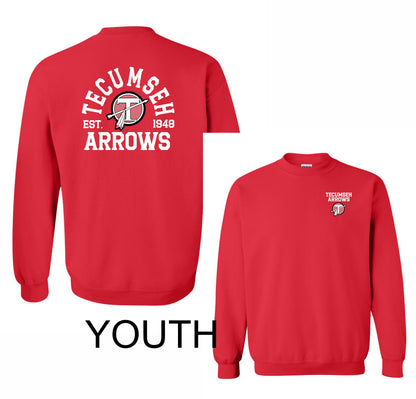 Tecumseh Arrows Est Crewneck Sweatshirt - HEATHER RED Youth and Adult