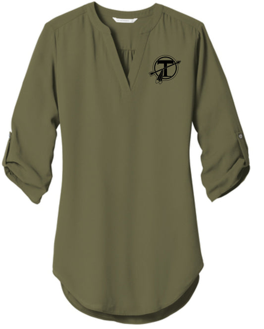 Circle T Ladies 3/4 Tunic Blouse - OLIVE
