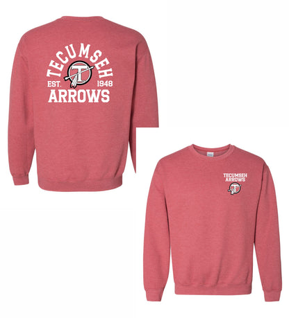 Tecumseh Arrows Est Crewneck Sweatshirt - HEATHER RED Youth and Adult