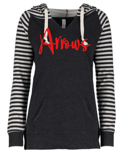 Arrows Ladies French Terry Striped Sleeve Pullover Hood